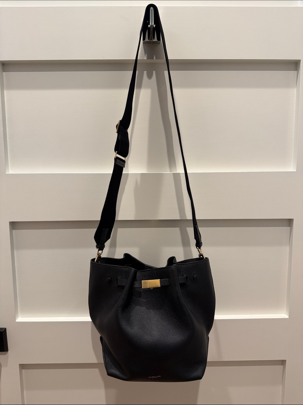 DeMellier New York Hobo Black Bucket Shoulder Bag with Gold Accent